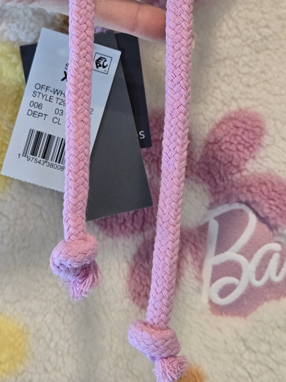 🌸NWT🌷Barbie Floral Plush Hoodie - Cream with Pink, Yellow & Orange Flowers - Picture 5 of 10
